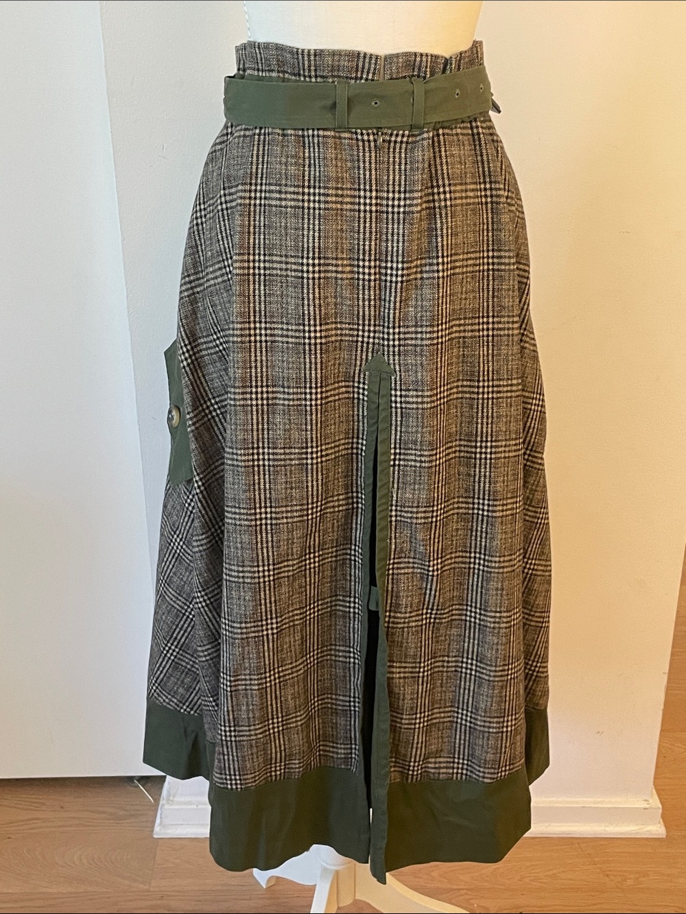 Olive Green Plaid Panel Midi Skirt - VINTAGE AMERI - Picture 7 of 9